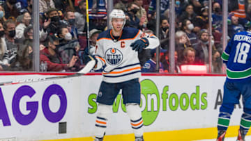 Edmonton Oilers Captain Connor McDavid, #97, celebrates game winning goal Mandatory Credit: Bob Frid-USA TODAY Sports