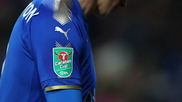 LEICESTER, ENGLAND - DECEMBER 19: Detail view of The Carabao Cup badge on the sleeve of a player during the Carabao Cup Quarter-Final match between Leicester City and Manchester City at The King Power Stadium on December 19, 2017 in Leicester, England. (Photo by Catherine Ivill/Getty Images)