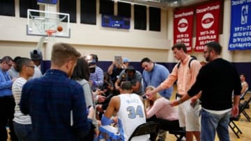 Sep 29, 2014; Denver, CO, USA; Denver Nuggets center Javale McGee (34) is interviewed during media day at the Pepsi Center. Mandatory Credit: Isaiah J. Downing-USA TODAY Sports