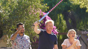 MASTERCHEF JUNIOR: L-R: Judges Aarón Sánchez, Gordon Ramsay and Daphne Oz in the “Junior Edition: All’s Fair At Ren Faire” episode of MASTERCHEF JUNIOR airing Thursday, March 31 (8:00-9:01 PM ET/PT) on FOX. © 2021 FOX MEDIA LLC. CR: FOX.