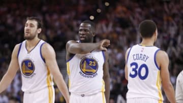 Mar 8, 2015; Oakland, CA, USA; Golden State Warriors forward Draymond Green (23) reacts after making a shot while being fouled against the Los Angeles Clippers in the third quarter at Oracle Arena. The Warriors defeated the Clippers 106-89. Mandatory Credit: Cary Edmondson-USA TODAY Sports