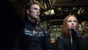 "Marvel's Captain America: The Winter Soldier"..L to R: Black Widow/Natasha Romanoff (Scarlett Johansson) & Captain America/Steve Rogers (Chris Evans)..Ph: Zade Rosenthal..© 2014 Marvel. All Rights Reserved.