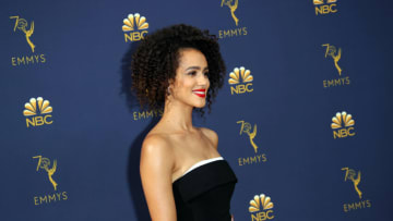 Sep 17, 2018; Los Angeles, CA, USA; Nathalie Emmanuel arrives for the 70th Emmy Awards at the Microsoft Theater. Mandatory Credit: Dan MacMedan-USA TODAY