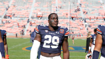 Auburn footballOct 29, 2022; Auburn, Alabama, USA; Auburn Tigers linebacker Derick Hall (29) after the game against the Arkansas Razorbacks at Jordan-Hare Stadium. Mandatory Credit: John Reed-USA TODAY Sports