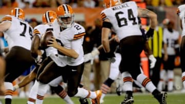 Aug 28, 2014; Cleveland, OH, USA; Cleveland Browns quarterback Johnny Manziel (2) rolls out during the first quarter against the Chicago Bears at FirstEnergy Stadium. Mandatory Credit: Ken Blaze-USA TODAY Sports