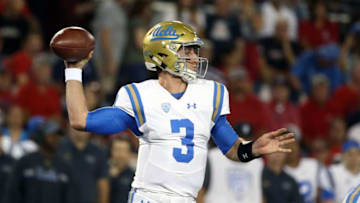 TUCSON, AZ - OCTOBER 14: Quarterback Josh Rosen #3 of the UCLA Bruins throws a pass during the first half of the college football game against the Arizona Wildcats at Arizona Stadium on October 14, 2017 in Tucson, Arizona. (Photo by Chris Coduto/Getty Images)