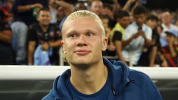 HOUSTON, TX - JULY 20: Erling Haaland of Manchester City during the pre season friendly between Manchester City and Club America at NRG Stadium on July 20, 2022 in Houston, Texas. (Photo by James Williamson - AMA/Getty Images)