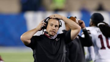LEXINGTON, KY - OCTOBER 10: Defensive coordinator Zach Arnett of the Mississippi State Bulldogs looks on during a game against the Kentucky Wildcats at Kroger Field on October 10, 2020 in Lexington, Kentucky. Kentucky won 24-2. (Photo by Joe Robbins/Getty Images)