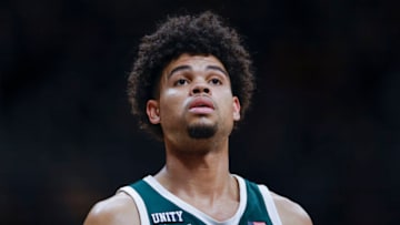 INDIANAPOLIS, IN - NOVEMBER 17: Malik Hall #25 of the Michigan State Spartans is seen during the game against the Butler Bulldogs at Hinkle Fieldhouse on November 17, 2021 in Indianapolis, Indiana. (Photo by Michael Hickey/Getty Images)