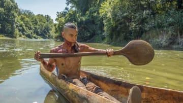 Jamestown Season 2Episode 3Sky 1Kalani Queypo as ChacrowChacrow paddles in a boat© Carnival Film & Television Limited 2018Credit: Orbital Strangers