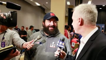 HOUSTON, TX - FEBRUARY 02: Defensive coordinator Matt Patricia answers questions during Super Bowl LI media availability at the J.W. Marriott on February 2, 2017 in Houston, Texas. (Photo by Bob Levey/Getty Images)