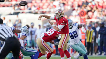 SANTA CLARA, CA - AUGUST 10: Nick Mullens #4 of the San Francisco 49ers throws a pass against the Dallas Cowboys during the first quarter of an preseason NFL football game at Levi's Stadium on August 10, 2019 in Santa Clara, California. (Photo by Thearon W. Henderson/Getty Images)