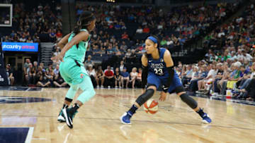 MINNEAPOLIS, MN - JUNE 16: Maya Moore #23 of the Minnesota Lynx handles the ball against the New York Liberty on June 16, 2018 at Target Center in Minneapolis, Minnesota. NOTE TO USER: User expressly acknowledges and agrees that, by downloading and or using this Photograph, user is consenting to the terms and conditions of the Getty Images License Agreement. Mandatory Copyright Notice: Copyright 2018 NBAE (Photo by Jordan Johnson/NBAE via Getty Images)