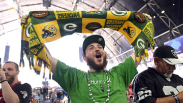 LAS VEGAS, NEVADA - APRIL 30: A Green Bay Packers fan cheers during round five of the 2022 NFL Draft on April 30, 2022 in Las Vegas, Nevada. (Photo by David Becker/Getty Images)