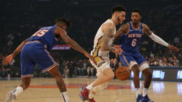 The New Orleans Pelicans could move Lonzo Ball to the New York Knicks. Mandatory Credit: Brad Penner-USA TODAY Sports