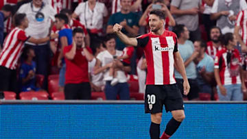 BILBAO, SPAIN - AUGUST 16: Aritz Aduriz of Athletic Club celebrates after scoring her team's first goal during the Liga match between Athletic Club and FC Barcelona at San Mames Stadium on August 16, 2019 in Bilbao, Spain. (Photo by Quality Sport Images/Getty Images)