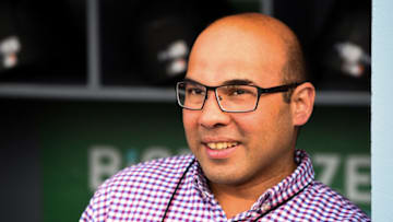 LOS ANGELES, CA - APRIL 01: President of Baseball Operations Farhan Zaidi looks on before a MLB game between the San Francisco Giants and the Los Angeles Dodgers on April 1, 2019 at Dodger Stadium in Los Angeles, CA. (Photo by Brian Rothmuller/Icon Sportswire via Getty Images)