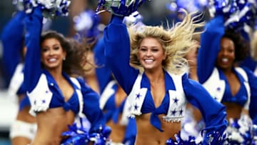 ARLINGTON, TX - OCTOBER 01: The Dallas Cowboys Cheerleaders perform as the Dallas Cowboys take on the Los Angeles Rams at AT