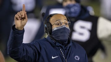 STATE COLLEGE, PA - DECEMBER 19: Head coach James Franklin of the Penn State Nittany Lions reacts during the second half of the game against the Illinois Fighting Illini at Beaver Stadium on December 19, 2020 in State College, Pennsylvania. (Photo by Scott Taetsch/Getty Images)