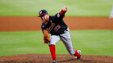 ATLANTA, GA - SEPTEMBER 05: Sean Doolittle #63 of the Washington Nationals pitches in the eighth inning of an MLB game against the Atlanta Braves at Truist Park on September 5, 2020 in Atlanta, Georgia. (Photo by Todd Kirkland/Getty Images)