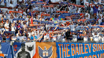 CINCINNATI, OHIO - JULY 18: FC Cincinnati fans before the start of the game against the D.C. United at Nippert Stadium on July 18, 2019 in Cincinnati, Ohio. (Photo by Justin Casterline/Getty Images)