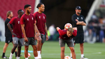 MADRID, SPAIN - MAY 31: Alex Oxlade-Chamberlain controls the ball during the Liverpool FC training session on the eve of the UEFA Champions League Final against Tottenham Hotspur at Estadio Wanda Metropolitano on May 31, 2019 in Madrid, Spain. (Photo by Clive Rose/Getty Images)