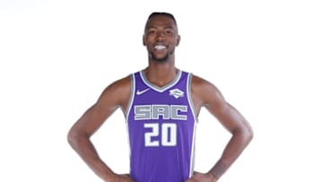 SACRAMENTO, CA - SEPTEMBER 27: Harry Giles III #20 of the Sacramento Kings poses for a portrait during media day on September 27, 2019 at the Golden 1 Center & Practice Facility in Sacramento, California. NOTE TO USER: User expressly acknowledges and agrees that, by downloading and/or using this photograph, user is consenting to the terms and conditions of the Getty Images License Agreement. Mandatory Copyright Notice: Copyright 2019 NBAE (Photo by Rocky Widner/NBAE via Getty Images)