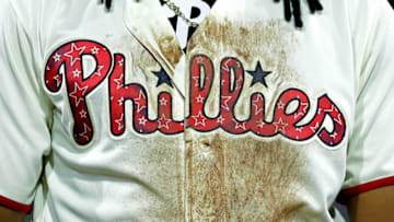 PHILADELPHIA, PA - JULY 03: A view of the front of the special edition 4th of July jersey worn by Maikel Franco #7 of the Philadelphia Phillies during a game against the Baltimore Orioles at Citizens Bank Park on July 3, 2018 in Philadelphia, Pennsylvania. The Phillies won 3-2. (Photo by Hunter Martin/Getty Images)