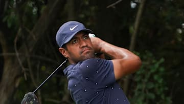 OLYMPIA FIELDS, ILLINOIS - AUGUST 28: Tony Finau of the United States plays his shot from the second tee during the second round of the BMW Championship on the North Course at Olympia Fields Country Club on August 28, 2020 in Olympia Fields, Illinois. (Photo by Stacy Revere/Getty Images)