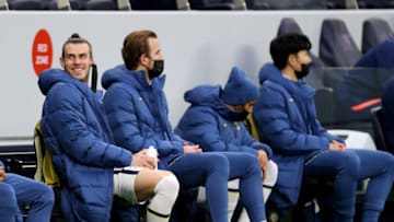 LONDON, ENGLAND - FEBRUARY 24: Gareth Bale of Tottenham Hotspur reacts on the substitutes bench during the UEFA Europa League Round of 32 match between Tottenham Hotspur and Wolfsberger AC at The Tottenham Hotspur Stadium on February 24, 2021 in London, England. Photo by Julian Finney/Getty Images)
