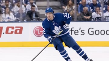 TORONTO, ON - APRIL 21: Toronto Maple Leafs Defenceman Nikita Zaitsev (22) skates with the puck during Game 6 of the First Round Stanley Cup Playoffs series between the Boston Bruins and the Toronto Maple Leafs on April 21, 2019, at Scotiabank Arena in Toronto, ON. (Photo by Julian Avram/Icon Sportswire via Getty Images)