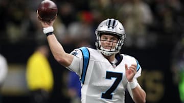 NEW ORLEANS, LOUISIANA - DECEMBER 30: Kyle Allen #7 of the Carolina Panthers throws a pass against the New Orleans Saints during the first half at the Mercedes-Benz Superdome on December 30, 2018 in New Orleans, Louisiana. (Photo by Chris Graythen/Getty Images)