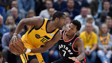 SALT LAKE CITY, UT - NOVEMBER 05: Kyle Lowry #7 of the Toronto Raptors defends against Alec Burks #10 of the Utah Jazz in the first half of a NBA game at Vivint Smart Home Arena on November 5, 2018 in Salt Lake City, Utah. (Photo by Gene Sweeney Jr./Getty Images)