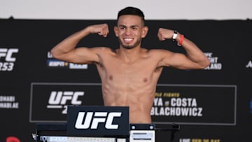 ABU DHABI, UNITED ARAB EMIRATES - SEPTEMBER 25: In this handout image provided by UFC, Brandon Royval poses on the scale during the UFC 253 weigh-in on September 25, 2020 at Flash Forum on UFC Fight Island, Abu Dhabi, United Arab Emirates. (Photo by Josh Hedges/Zuffa LLC via Getty Images)