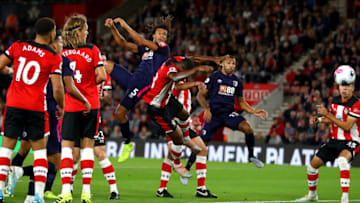 SOUTHAMPTON, ENGLAND - SEPTEMBER 20: Nathan Ake of AFC Bournemouth scores his team's first goal during the Premier League match between Southampton FC and AFC Bournemouth at St Mary's Stadium on September 20, 2019 in Southampton, United Kingdom. (Photo by Michael Steele/Getty Images)
