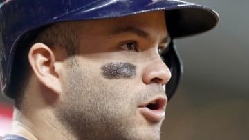 Sep 25, 2016; Houston, TX, USA; Houston Astros second baseman Jose Altuve (27) stands in the on deck circle against the Los Angeles Angels in the eighth inning at Minute Maid Park. Houston won 4-1. Mandatory Credit: Thomas B. Shea-USA TODAY Sports