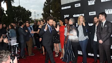HOLLYWOOD, CA - OCTOBER 23: TV personality Chris Hardwick with the cast of 'The Walking Dead' at the AMC Presents Live, 90-Minute Special Edition Of 'Talking Dead' held at Hollywood Forever on October 23, 2016 in Hollywood, California. (Photo by Albert L. Ortega/Getty Images)