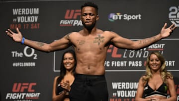 LONDON, ENGLAND - MARCH 16: Terrion Ware poses on the scale during the UFC Fight Night weigh-in inside The O2 Arena on March 16, 2018 in London, England. (Photo by Brandon Magnus/Zuffa LLC/Zuffa LLC via Getty Images)