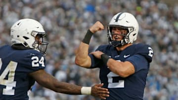 STATE COLLEGE, PA - OCTOBER 27: Tommy Stevens #2 of the Penn State Nittany Lions celebrates after rushing for a 3 yard touchdown in the first half against the Iowa Hawkeyes on October 27, 2018 at Beaver Stadium in State College, Pennsylvania. (Photo by Justin K. Aller/Getty Images)