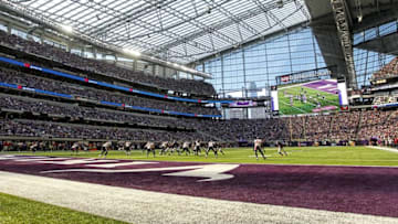 Oct 9, 2016; Minneapolis, MN, USA; The Minnesota Vikings play the Houston Texans in a wide view of U.S. Bank Stadium. The Vikings win 31-13. Mandatory Credit: Bruce Kluckhohn-USA TODAY Sports
