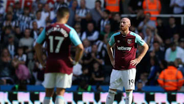 NEWCASTLE UPON TYNE, ENGLAND - AUGUST 26: James Collins of West Ham United looks dejected after Newcastle United first goal during the Premier League match between Newcastle United and West Ham United at St. James Park on August 26, 2017 in Newcastle upon Tyne, England. (Photo by Jan Kruger/Getty Images)