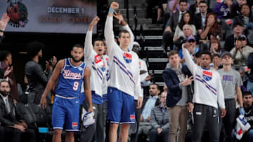 SACRAMENTO, CA - NOVEMBER 1: The Sacramento Kings bench reacts during the game against the Utah Jazz on November 1, 2019 at Golden 1 Center in Sacramento, California. NOTE TO USER: User expressly acknowledges and agrees that, by downloading and or using this photograph, User is consenting to the terms and conditions of the Getty Images Agreement. Mandatory Copyright Notice: Copyright 2019 NBAE (Photo by Rocky Widner/NBAE via Getty Images)