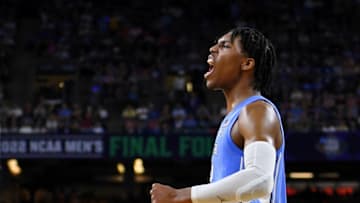 North Carolina Tar Heels guard Caleb Love (2) reacts after a play against the Duke Blue Devils Credit: Bob Donnan-USA TODAY Sports