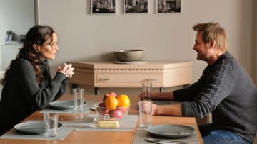 COLONY -- "Sea Spray" Episode 310 -- Pictured: (l-r) Sarah Wayne Callies as Katie Bowman, Josh Holloway as Will Bowman -- (Photo by: Eric Milner/USA Network)