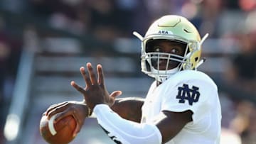 CHESTNUT HILL, MA - SEPTEMBER 16: Brandon Wimbush #7 of the Notre Dame Fighting Irish throws a pass during the first half against the Boston College Eagles at Alumni Stadium on September 16, 2017 in Chestnut Hill, Massachusetts. (Photo by Tim Bradbury/Getty Images)