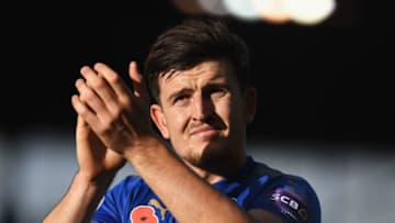 STOKE ON TRENT, ENGLAND - NOVEMBER 04: Harry Maguire of Leicester City shows appreciation to the fans after the Premier League match between Stoke City and Leicester City at Bet365 Stadium on November 4, 2017 in Stoke on Trent, England. (Photo by Michael Regan/Getty Images)
