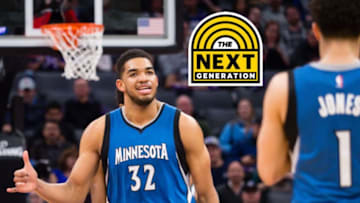 Feb 27, 2017; Sacramento, CA, USA; Minnesota Timberwolves center Karl-Anthony Towns (32) gestures after scoring a basket as a timeout is called against the Sacramento Kings during the fourth quarter at Golden 1 Center. The Minnesota Timberwolves defeated the Sacramento Kings 102-88. Mandatory Credit: Kelley L Cox-USA TODAY Sports