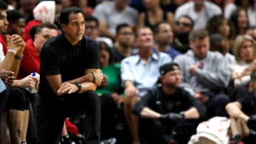 Head Coach Erik Spoelstra looks on during the fourth quarter against the Toronto Raptors(Photo by Megan Briggs/Getty Images)