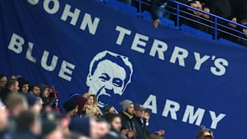 LONDON, ENGLAND - FEBRUARY 07 : A John Terry of Chelsea banner during the Barclays Premier League match between Chelsea and Manchester United at Stamford Bridge on February 7, 2016 in London, England. (Photo by Catherine Ivill - AMA/Getty Images)
