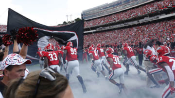 Sep 11, 2021; Athens, Georgia, USA; The Georgia Bulldogs take the field before a game against the UAB Blazers at Sanford Stadium. Mandatory Credit: Joshua L. Jones/Athens Banner-Herald via USA TODAY NETWORK